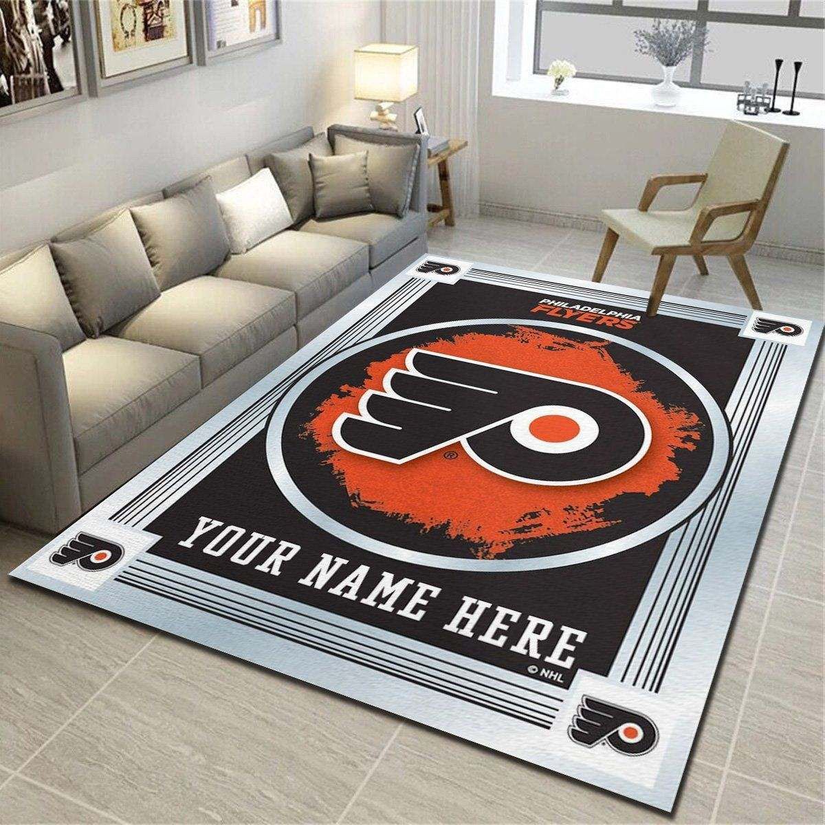 Philadelphia Flyers Personalized Area Rugs, Team Living Room Bedroom Carpet, Customized Floor Mat Home Decor