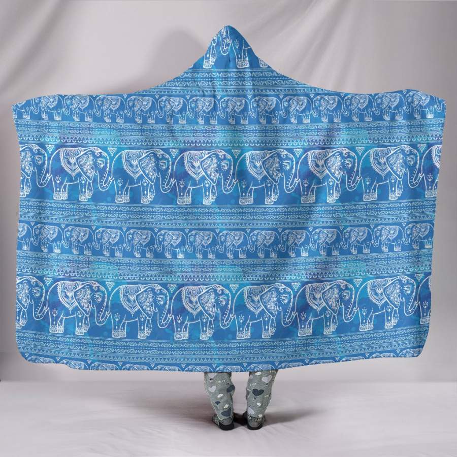 Blue Elephants Hooded Blanket