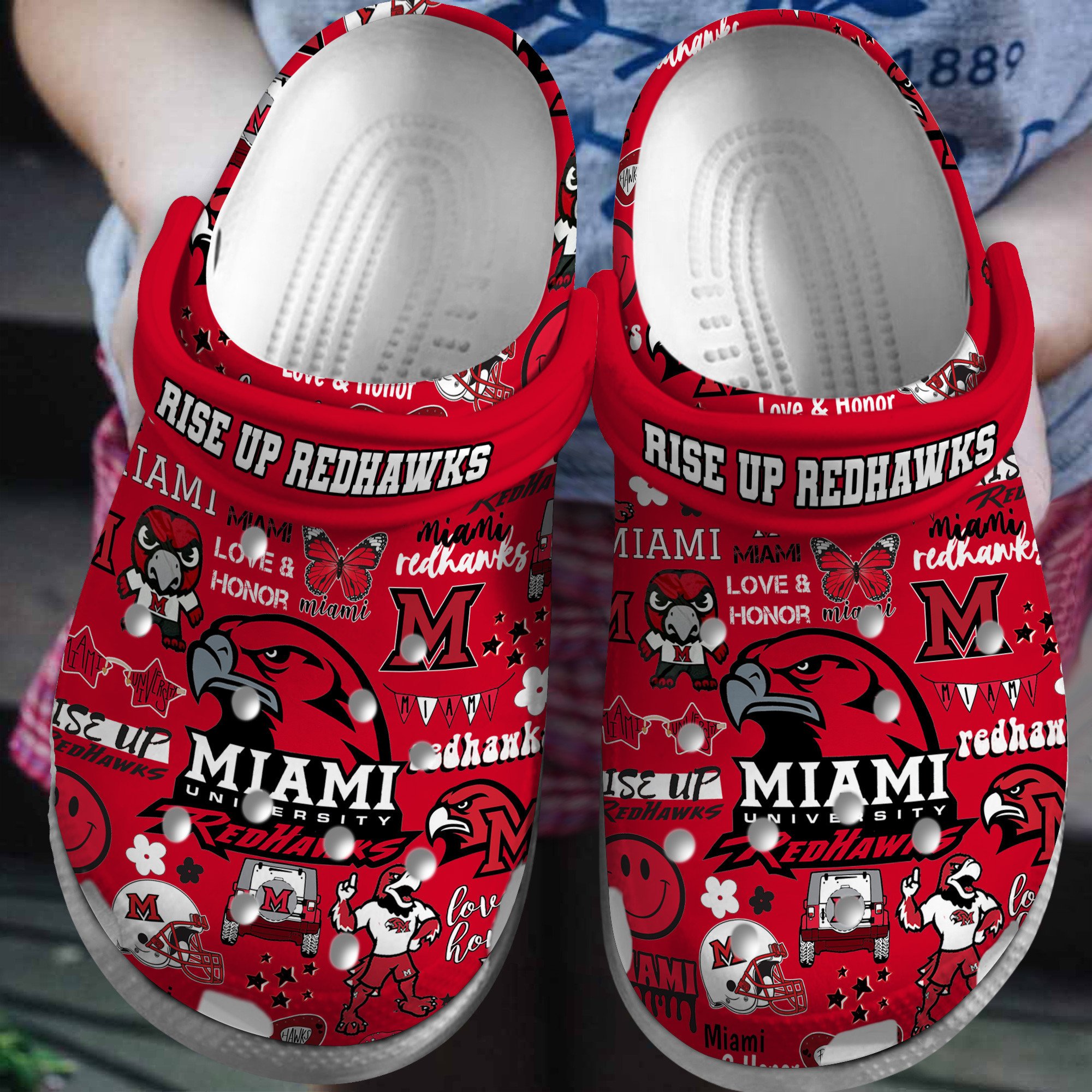 Miami University RedHawks NCAA Sport Crocss Crocband Clogs Shoes Comfortable For Men Women and Kids