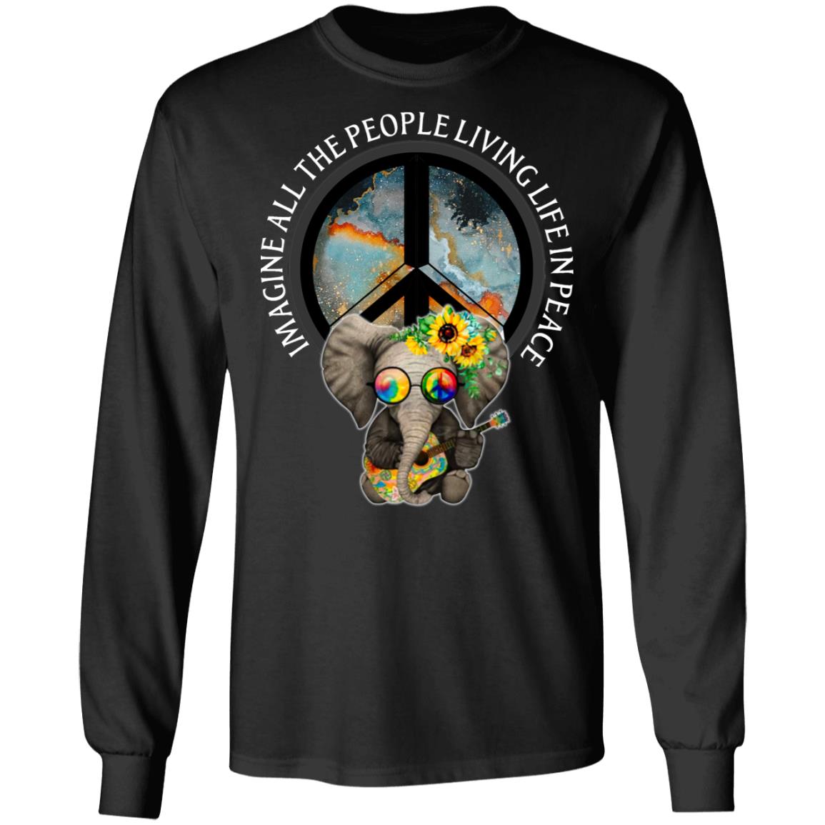 Hippie60S Imagine People Living In Peace Elephant Hippie Unisex Ultra Cotton Adult Long Sleeve Black/Navy