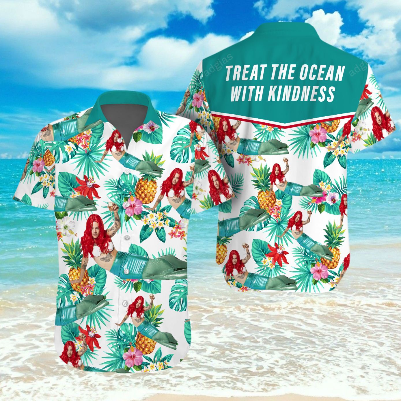 Mermaid Treat Our Oceans With Kindness Short Sleeve Hawaii Shirt Ha3922