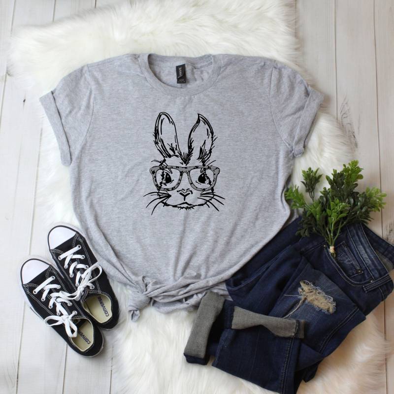 Crushtee Rabbit Glasses T Shirt Bunny Fluffy Ears Peter Cottontail Carrot Easter Egg Smart Intelligent Wisdom Hipster Cute Funny Women’s Men’s Unisex Long Sleeve Hoodie