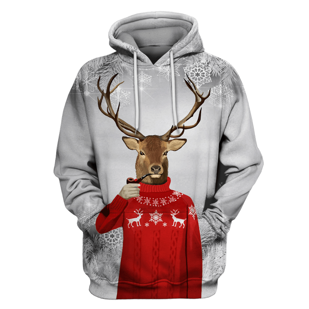 Deer Wearing The Red Sweater T-Shirts – Zip Hoodies Apparel