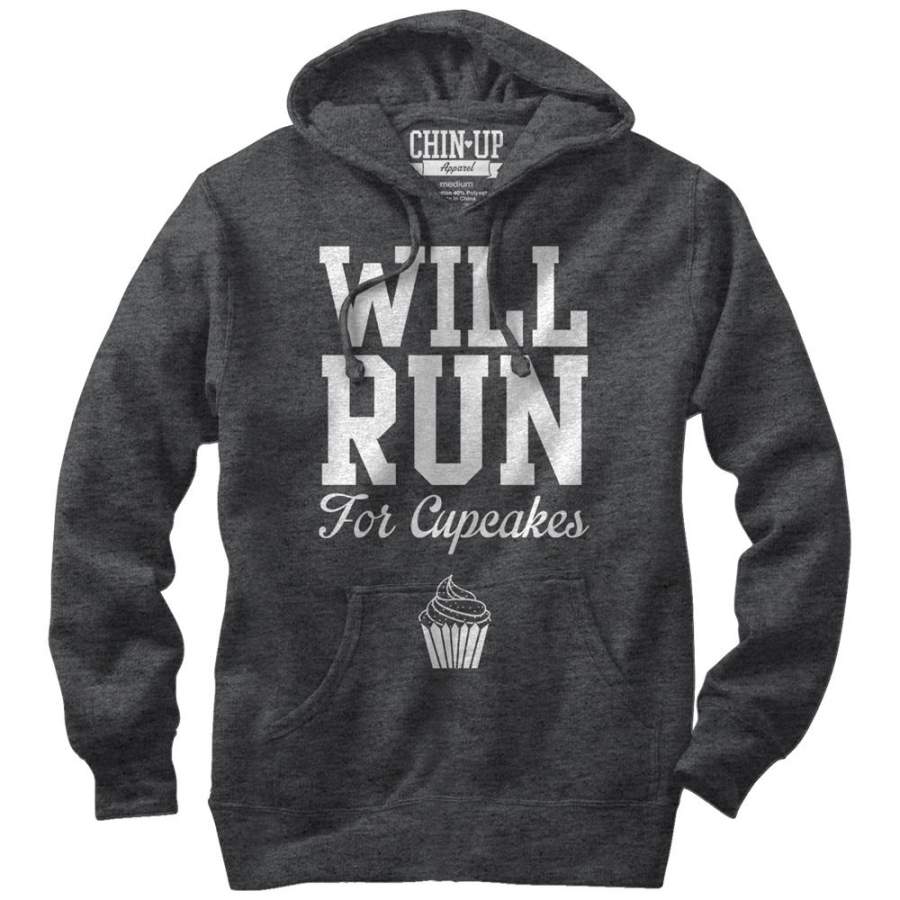 CHIN UP Women’s Will Run for Cupcakes  Lightweight Hoodie Charcoal Heather