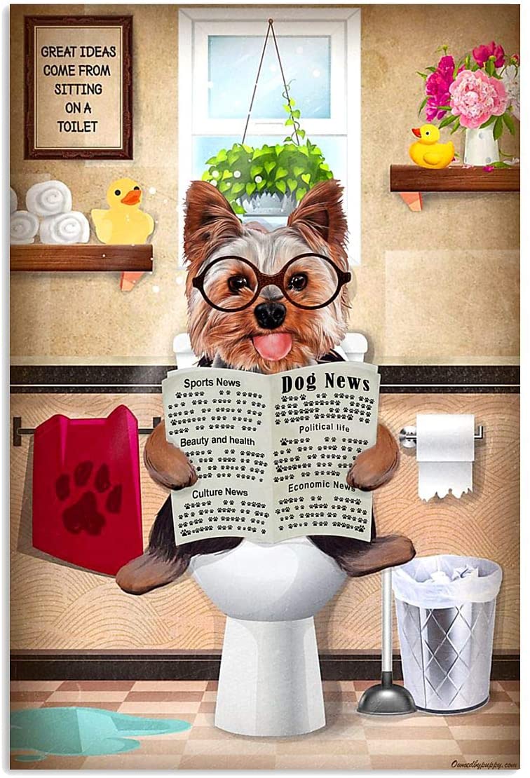 Rosyyshop Yorkshire Terrier Puppy Sitting On A Toilet White Satin Portrait Poster No Frame 4 S