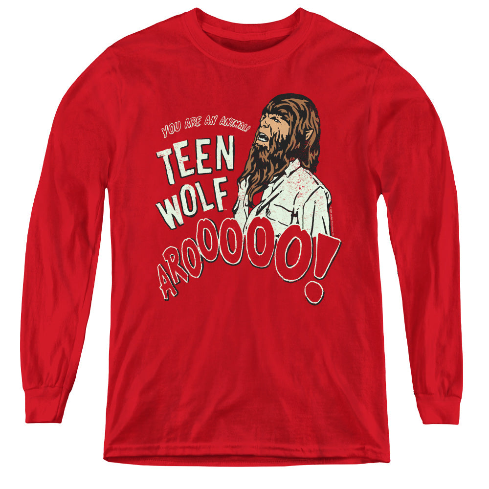 Teen Wolf Animal Long Sleeve Kids Youth T Shirt Red