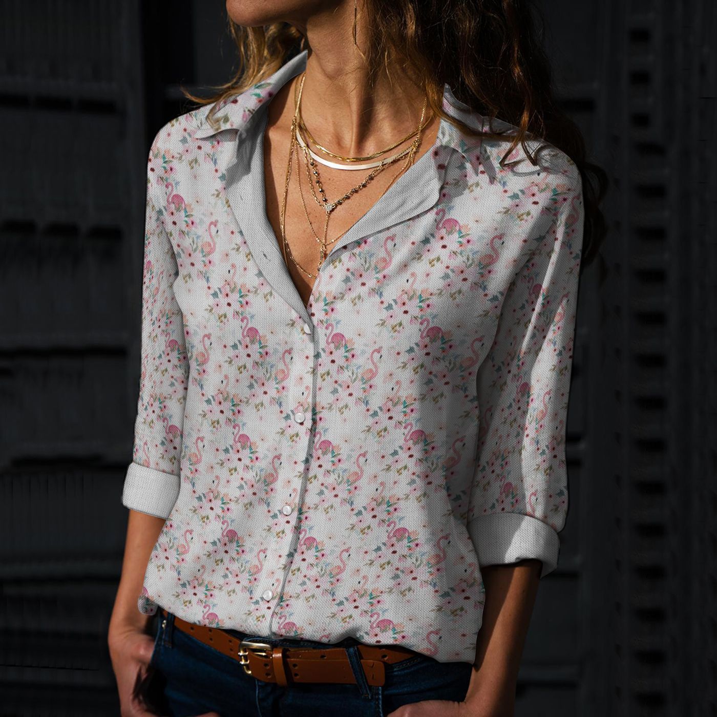 Summer Floral Flamingos Cotton And Linen Casual Shirt, Birds Casual Shirt