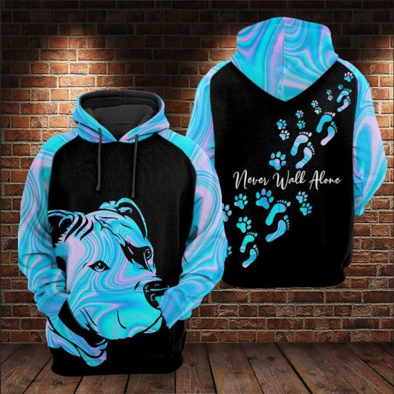 Pitbull Never Walk Alone Dog Lovers All Over Printed Us Unisex Size Hoodie