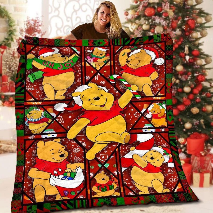 Merry Christmas Winnie The Pooh Candy Cane All Season Quilt Throw Blanket