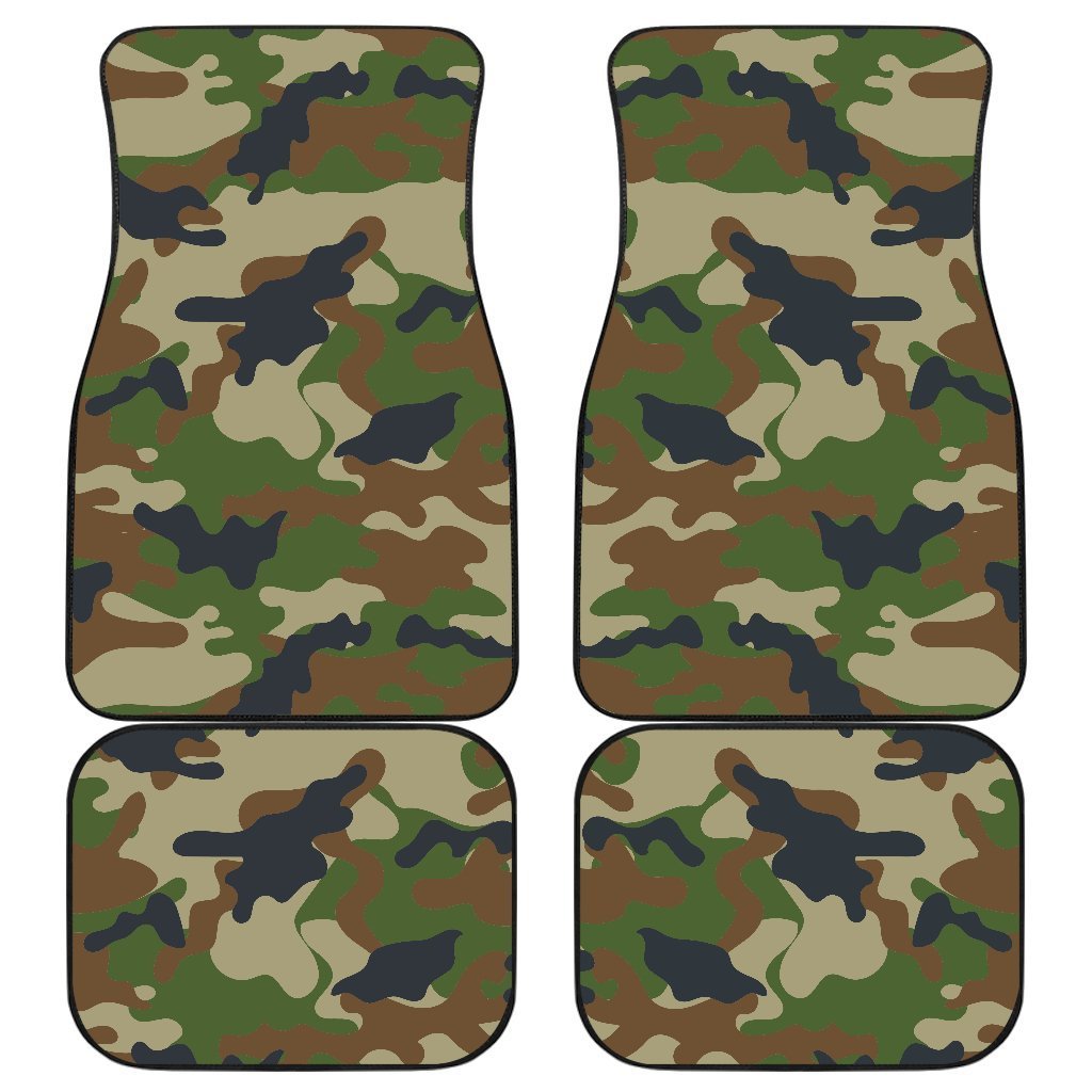 Military Green Camouflage Print Front And Back Car Floor Mats, Front Car Mat