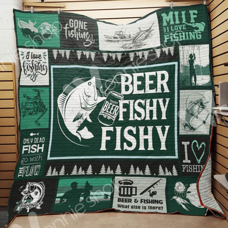 Wozoro Quilt Blanket Fishing Beer Fishy Fishy Twin Queen King Size