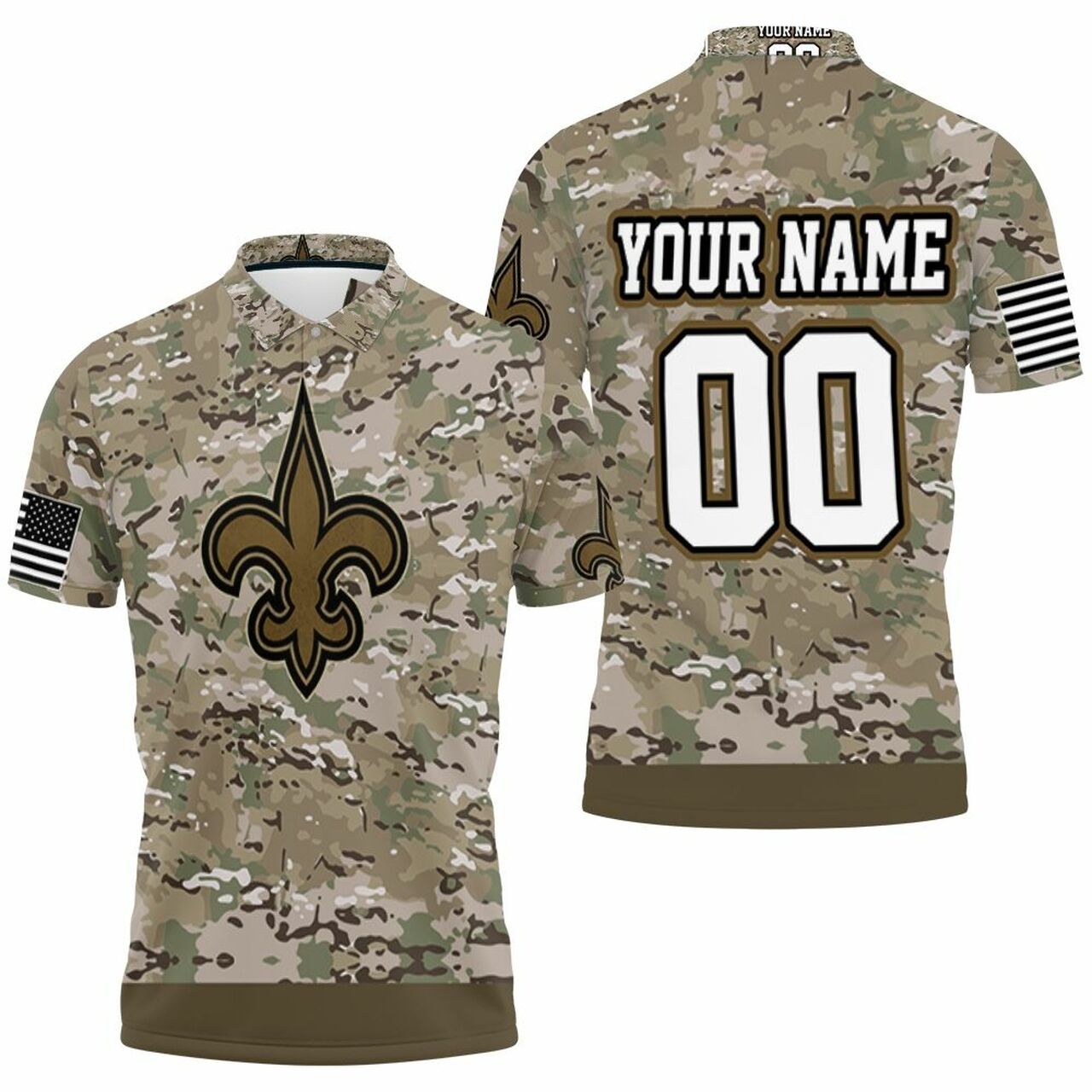 New Orleans Saints Camouflage Veteran 3D Personalized Polo Shirt Model A25587