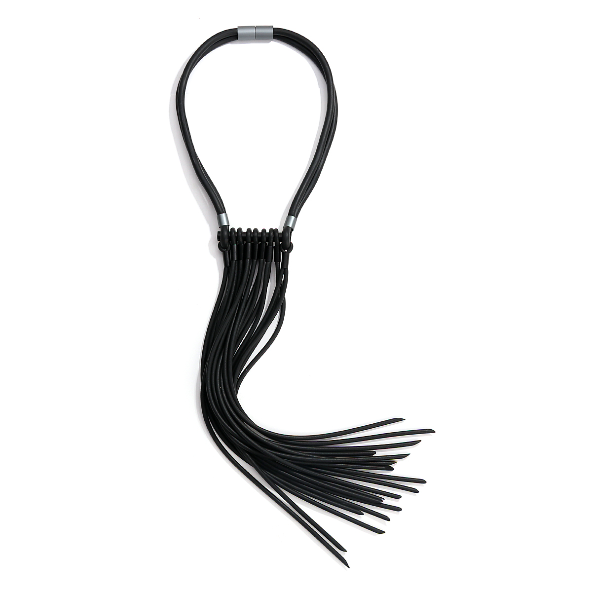 Amorcome Handmade Stylish Long Tassel Statement Necklace Black Rubber Bib Necklaces for Women on Neck Sweater Jewelry Wholesale alx