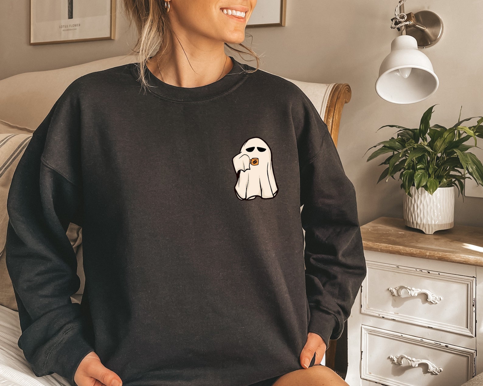 Ghost Coffee Halloween Sweatshirt 2D Crewneck Sweatshirt All Over Print Sweatshirt For Women Sweatshirt For Men