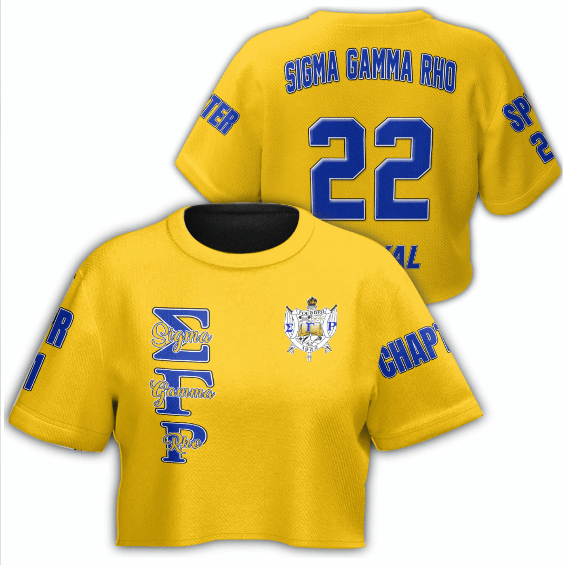 Sorority Tshirt – Personalized Sigma Gamma Rho Gold Croptop Tshirt