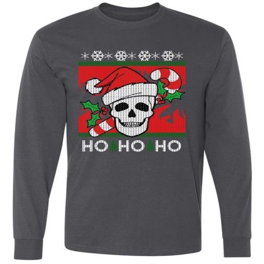 Santa Skull Candy Cane Ugly Christmas Sweater Long Sleeve T-Shirt