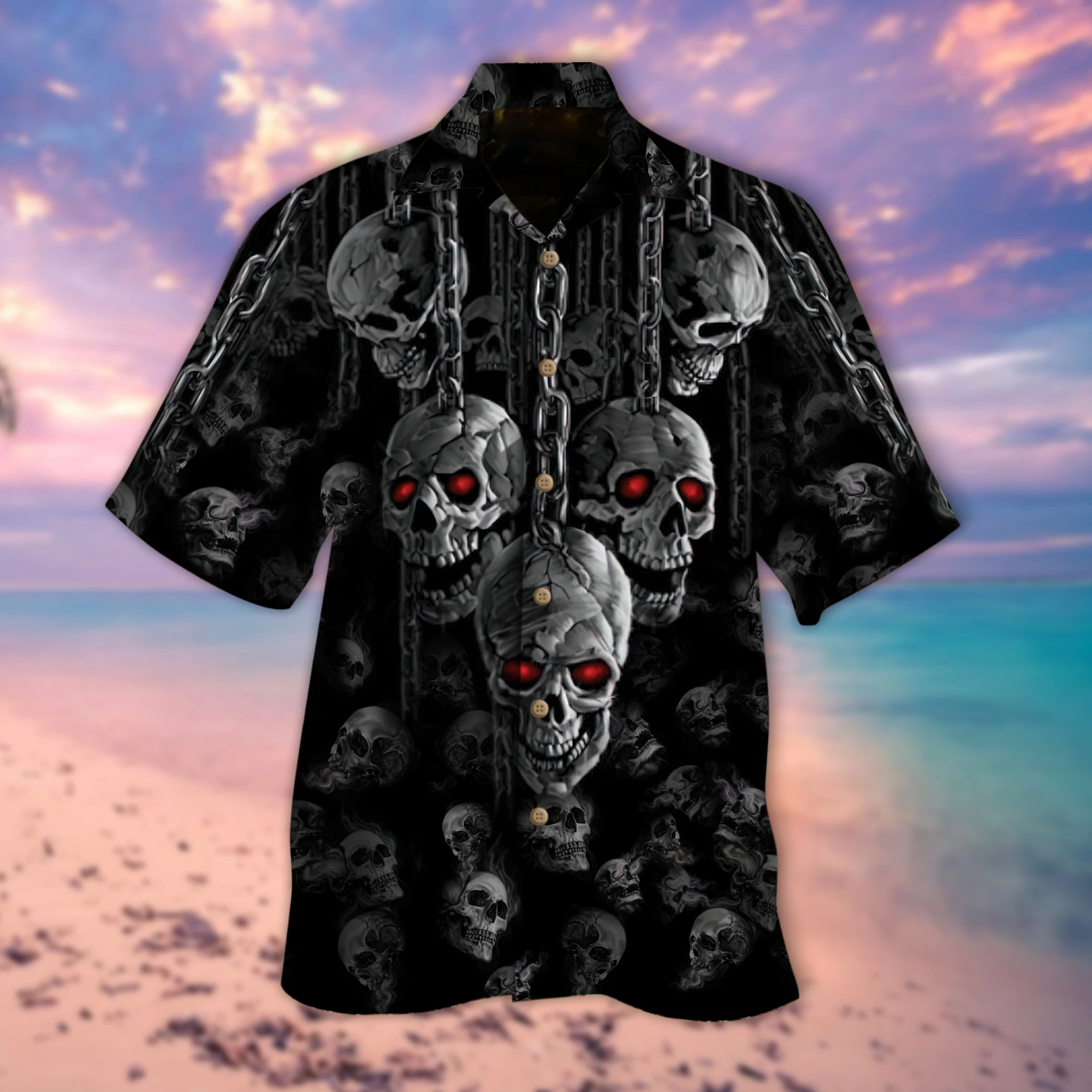 Cool Red Eye Skull Chain Printed Hawaii Shirt Ha105675