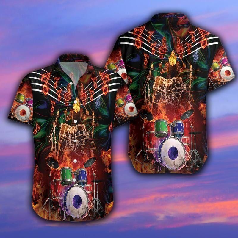 Awesome Hot Fire Drum Aloha Hawaiian Shirt Colorful Short Sleeve Summer Beach Casual Shirt For Men And Women