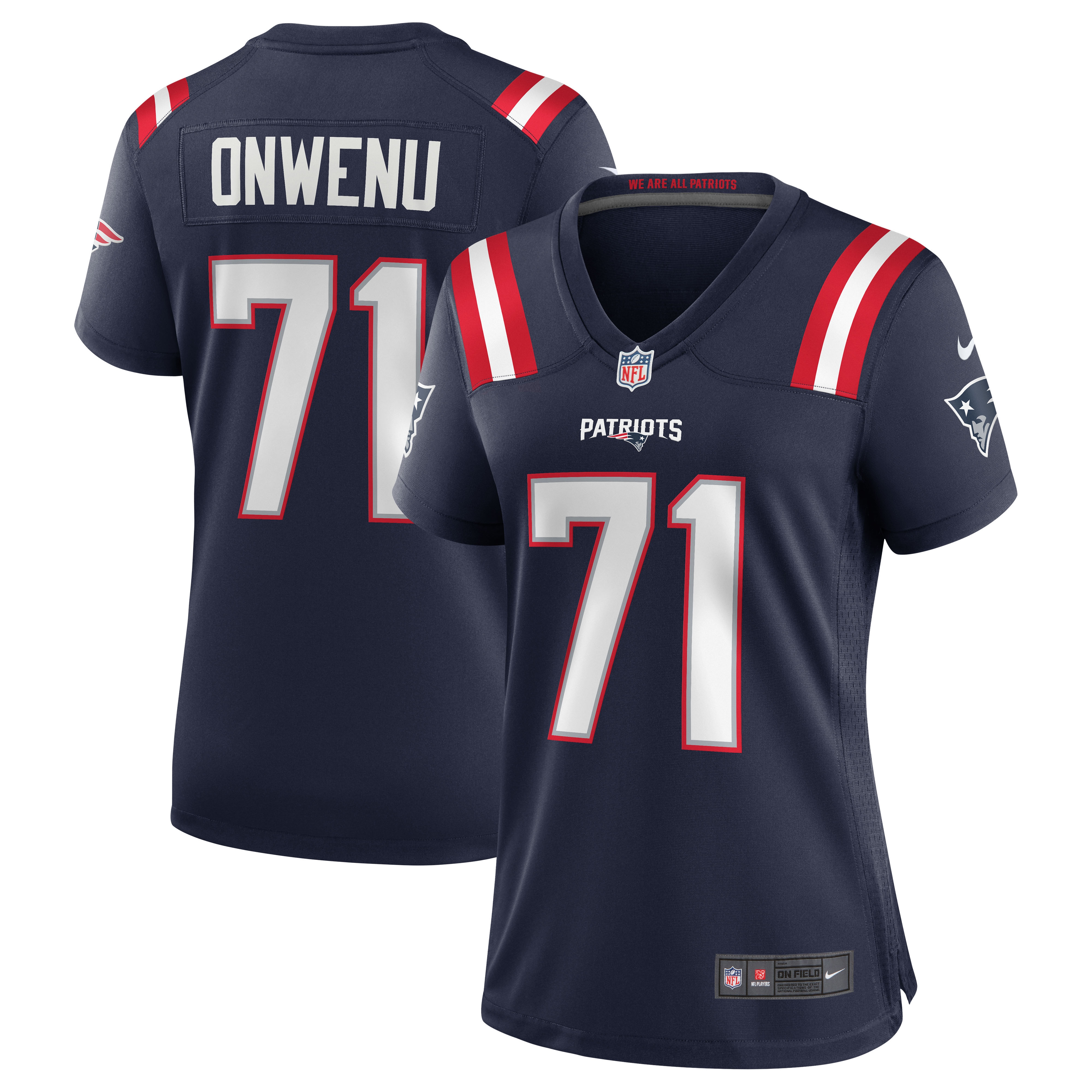 Women’s New England Patriots Mike Onwenu Navy Team Game Jersey