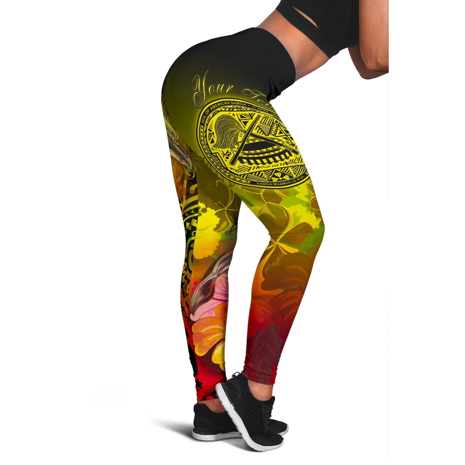 American Samoa Polynesian Custom Personalised Leggings – Humpback Whale With Tropical Flowers