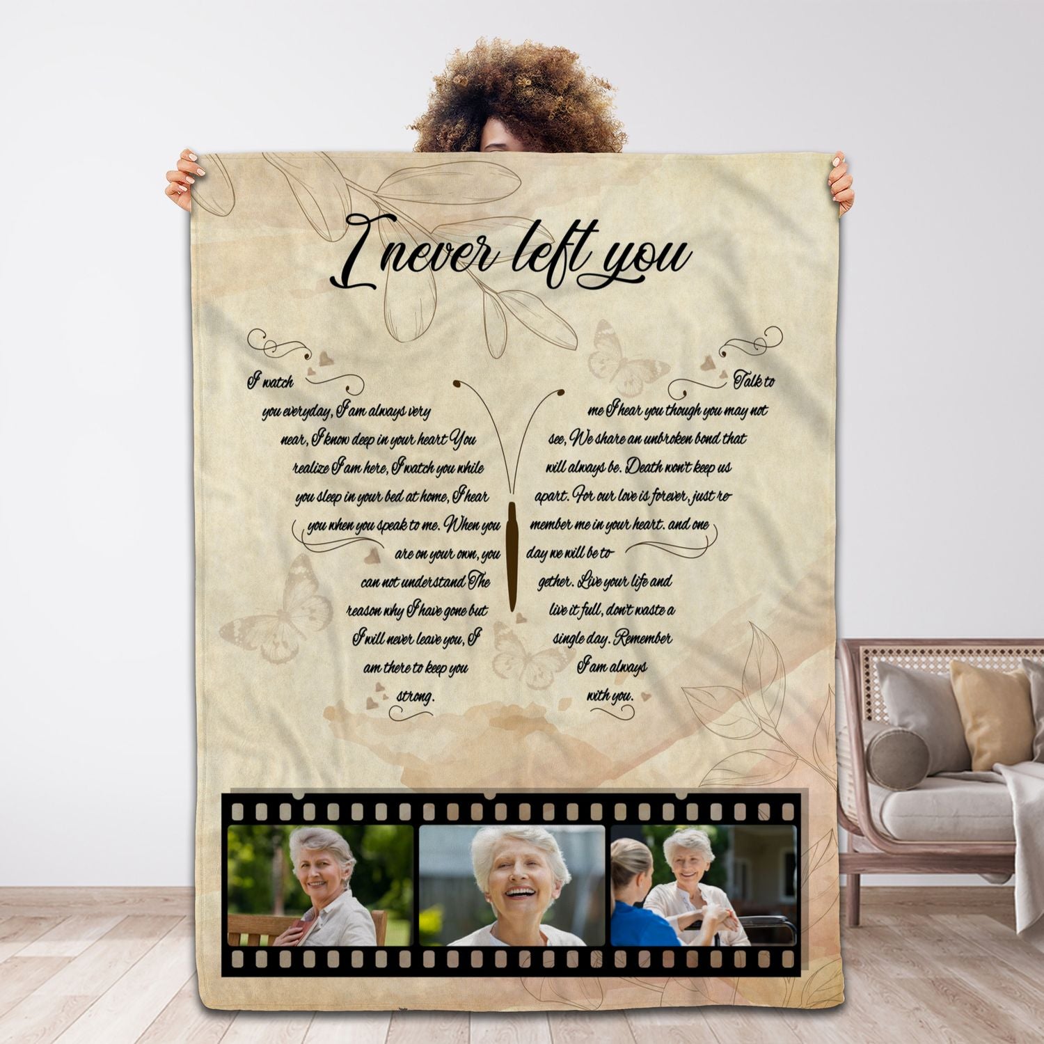 Personalized Memorial Blanket For Grandma I Never Left You Butterfly