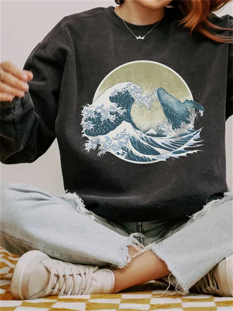 Whale Breach Japanese Art Vintage Print Sweatshirt