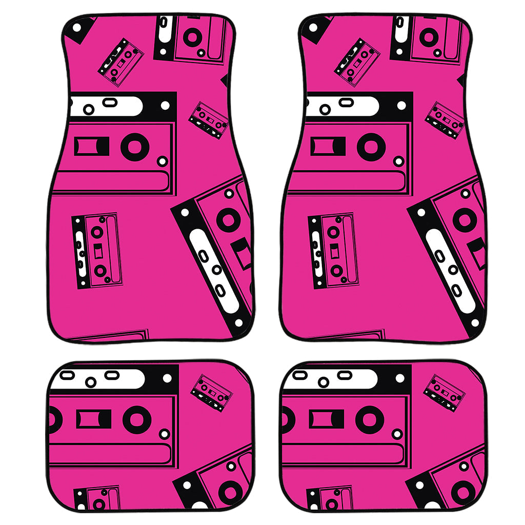 Pink Cassette Tape Pattern Print Front And Back Car Floor Mats, Front Car Mat