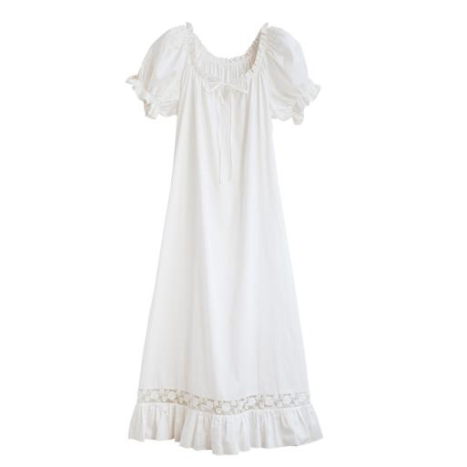 Women Lolita Princess Dress Puff Sleeve Sleepshirts Vintage Stringy Selvedge Lace Nightgowns.Cotton Nightdress Sleep Loungewear alx