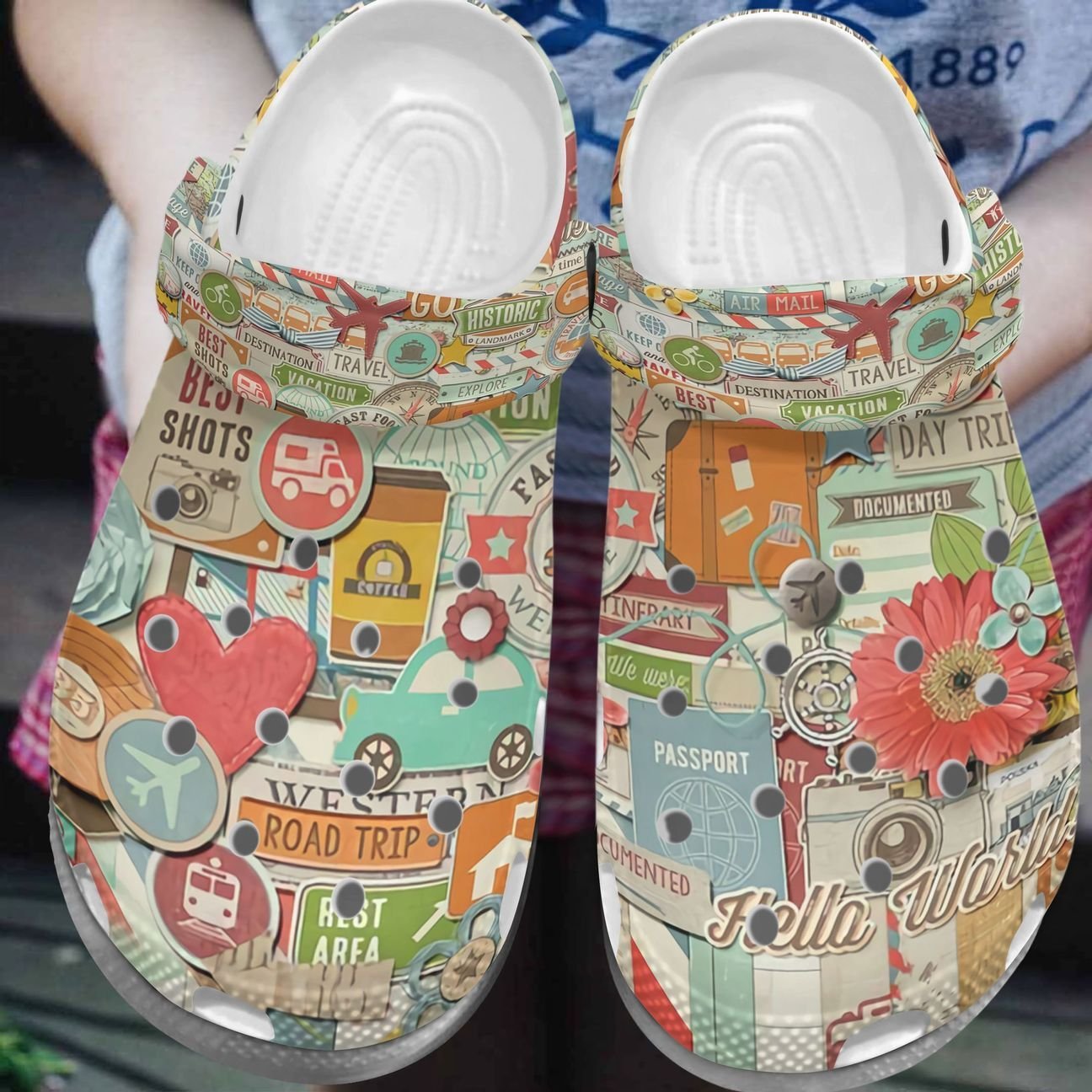 Travel Personalized Clog, Custom Name, Text, Color, Number Fashion Style For Women, Men, Kid, Print 3D Hello World