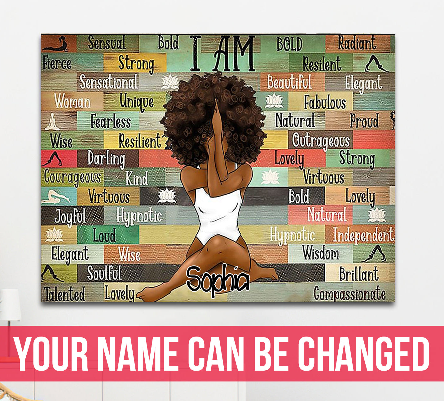 Dng Fashion’S Black Girl Black Queen With Yoga I Am Myself African American Girl Poster Black And Proud Personalized Name Canvas