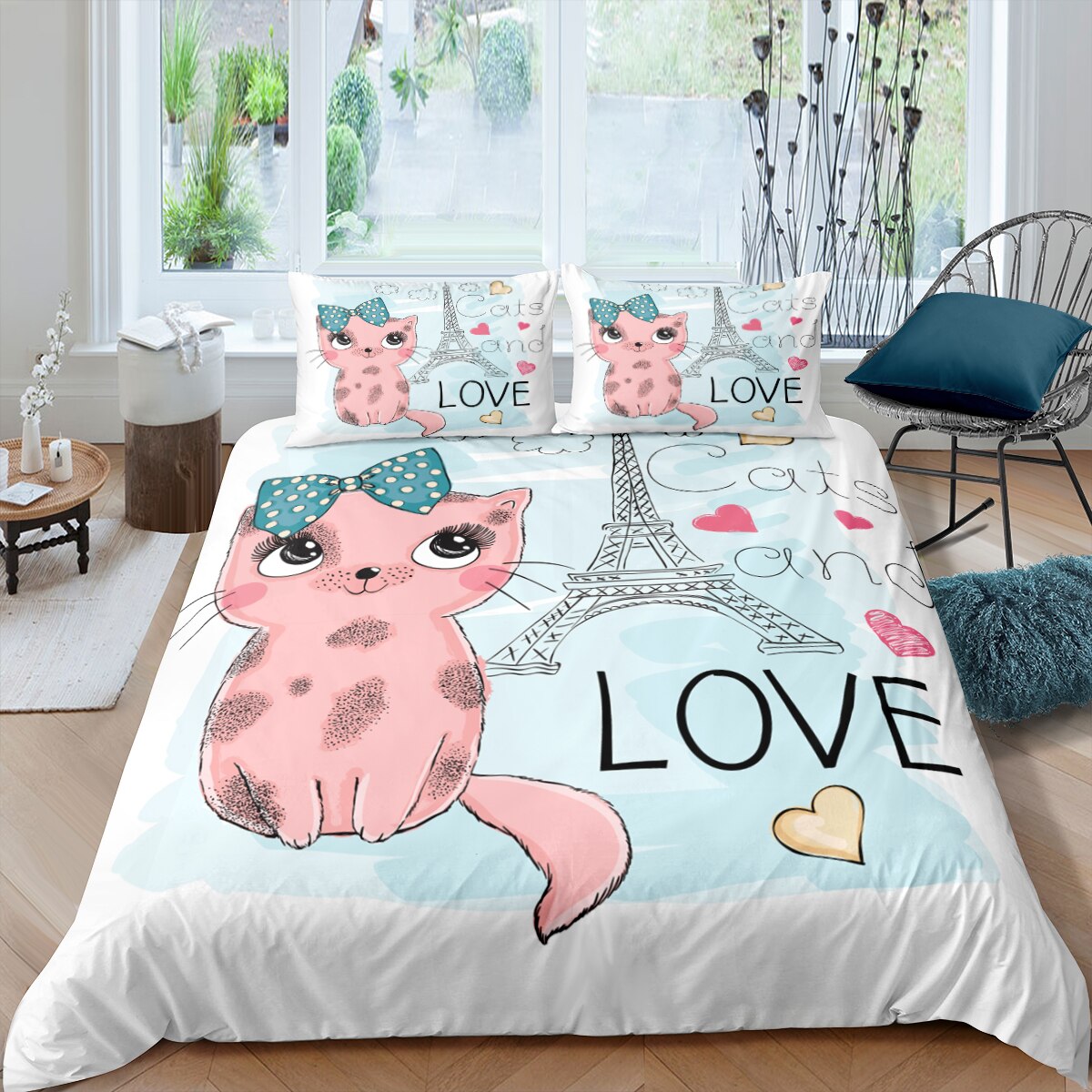 Cat Bedding Set Cute Pet Kitten Luxury Princess Bedroom Duvet Cover Set Cover Pillowcase Cartoon Bedclothes For