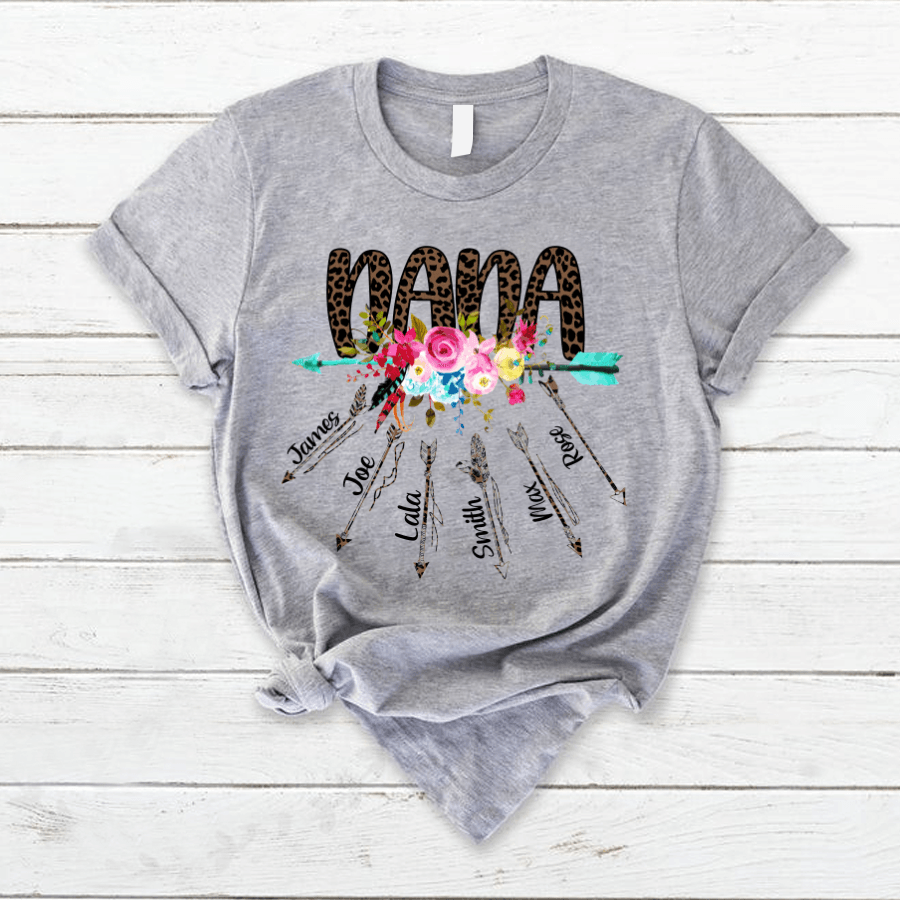 Nana Leopard Flower Arrow Kids Names Shirt