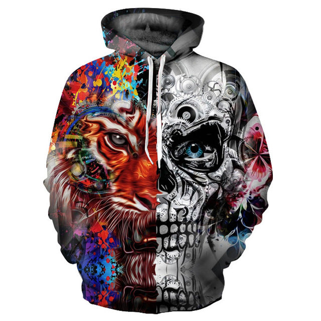 3D  Skull Tiger Hoodie