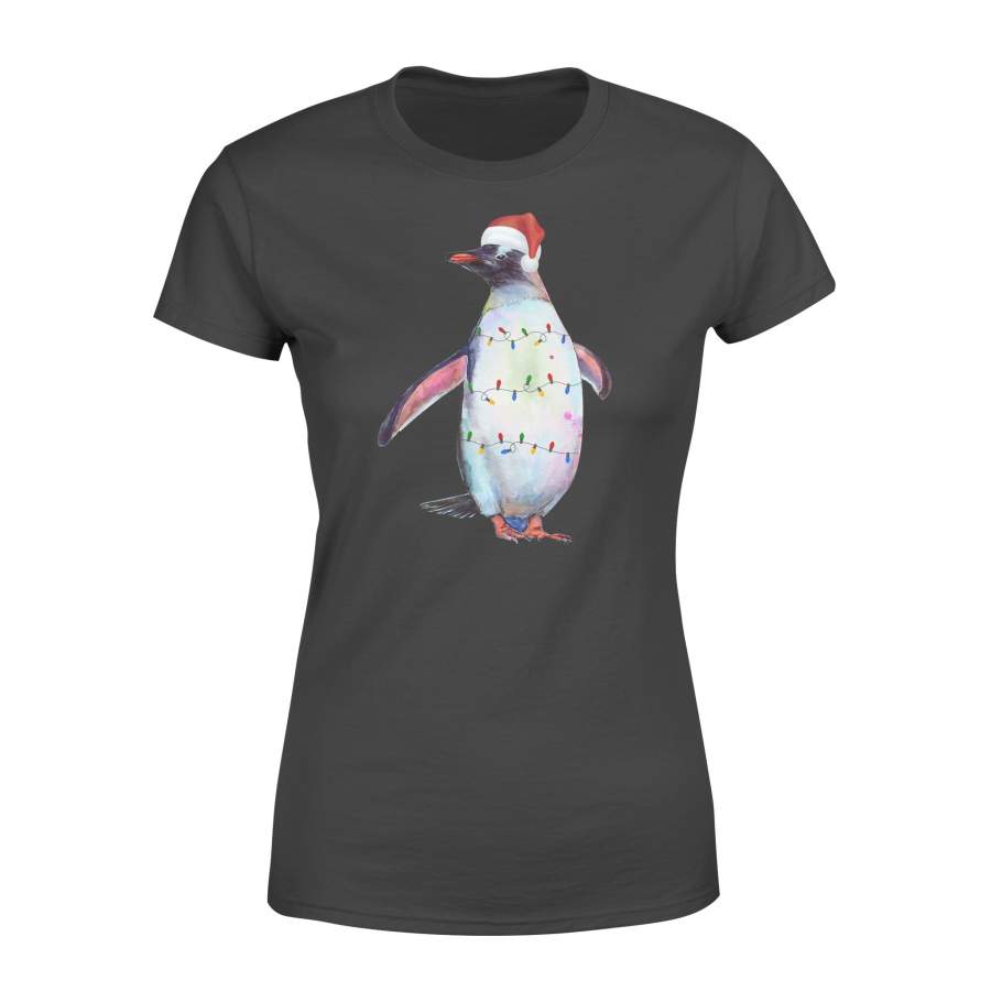 Santa Penguin Christmas Lights Penguin Lover Christmas Gift Women’s T-shirt