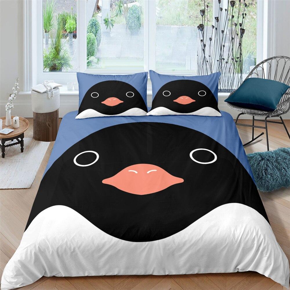 Cartooned Penguin Mugshot 3 Pcs Quilted Comforter Set