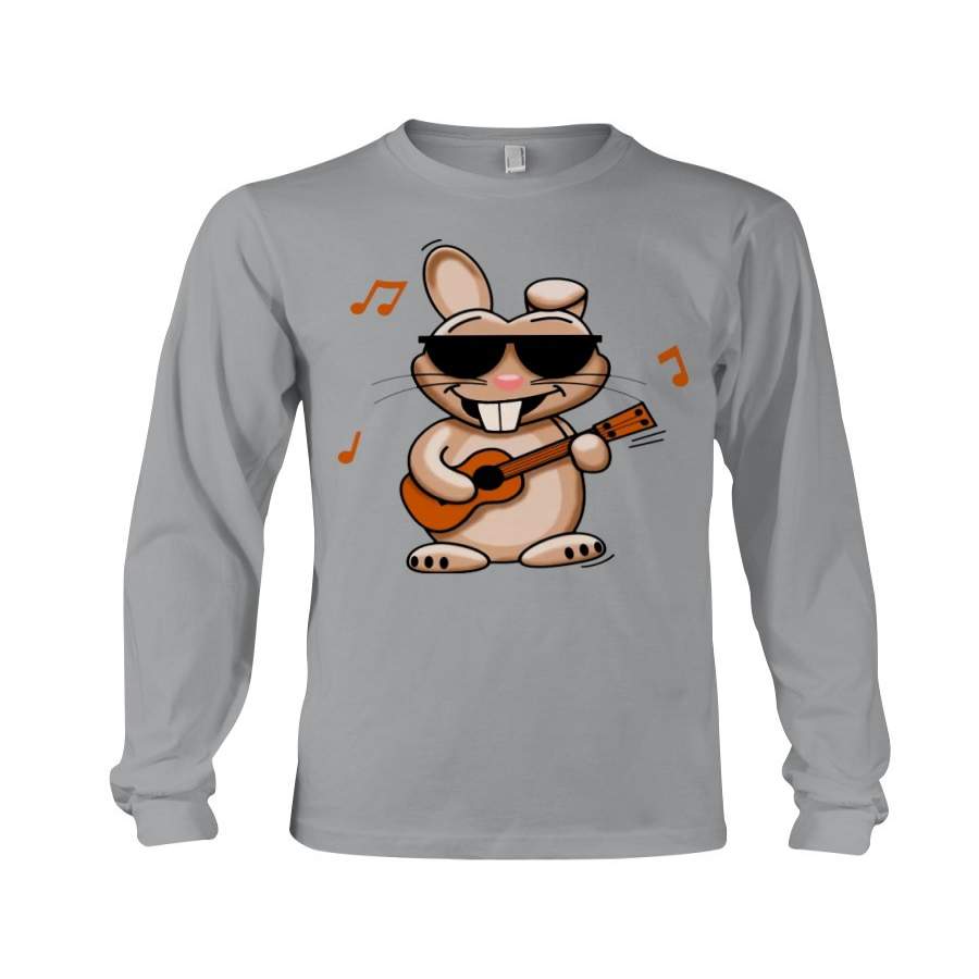 Rabbit Plays Ukulele Funny Design Gift For Ukulele Lovers Unisex Long Sleeve