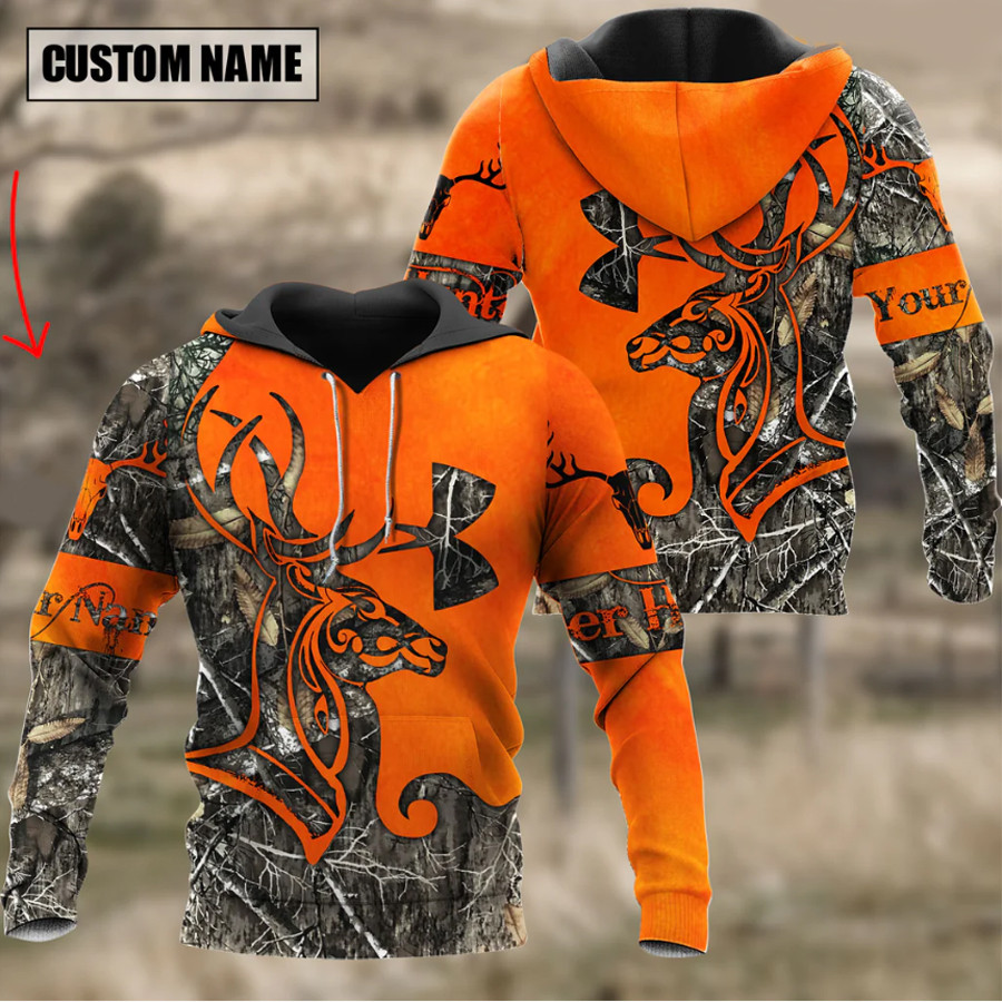 Custom Name Orange Deer Hunting 3D Hoodie, Hunting 3D All Over Printed