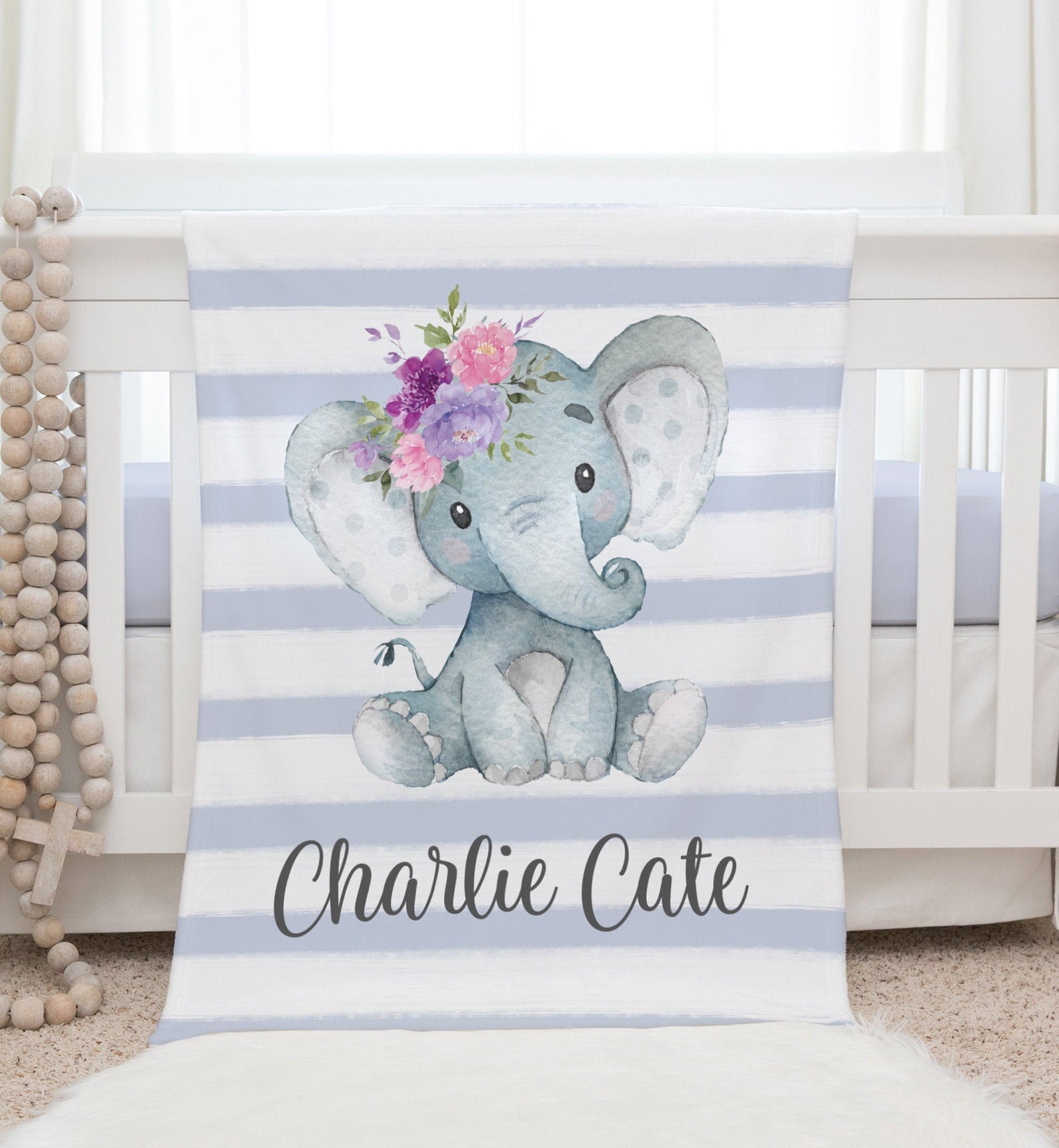 Personalized Elephant Baby Blanket Gift, Toddler Blanket, Baby Shower Gift