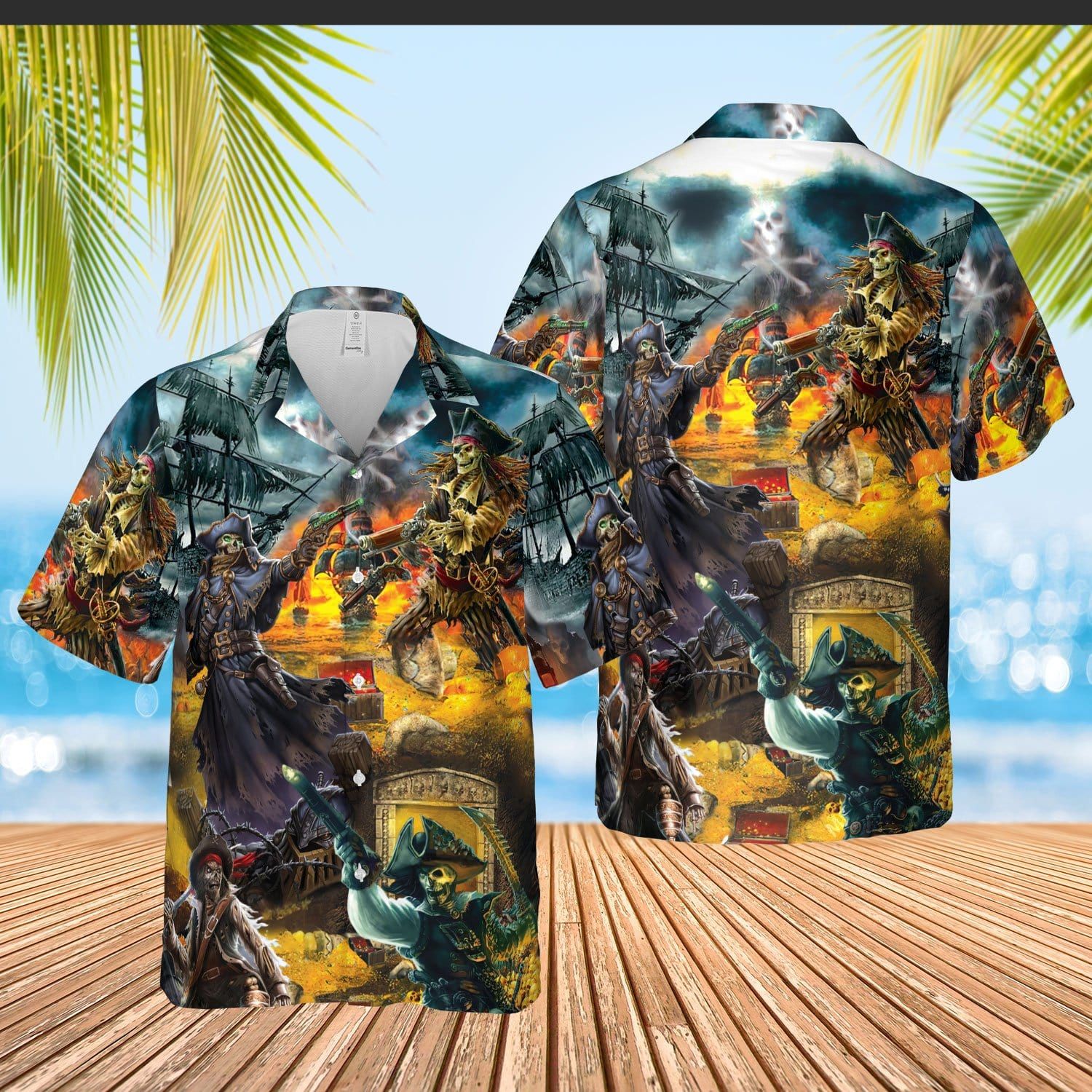 Pirate Skull Treasure Hawaii Aloha Shirts V Ha63810