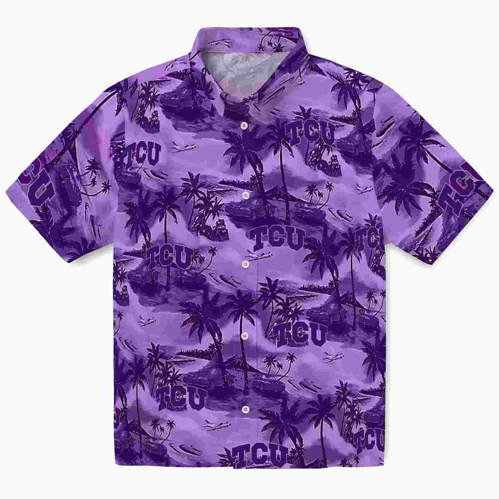 Tcu Horned Frogs Coastal Palms Purple Hawaiian Shirt