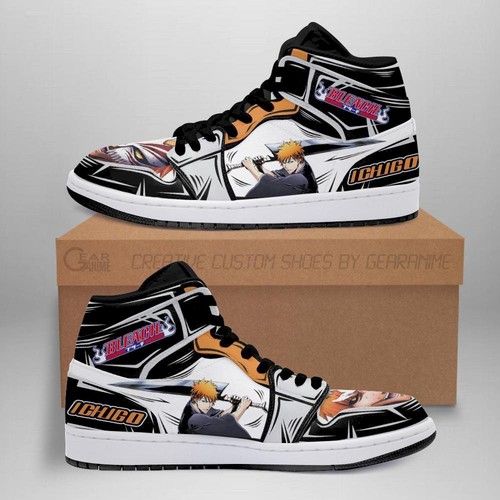 Ichigo Jordan Sneakers Bleach Anime Shoes Fan Gift Idea Mn05 Air Jordan High Sneakers Sport Sneakers