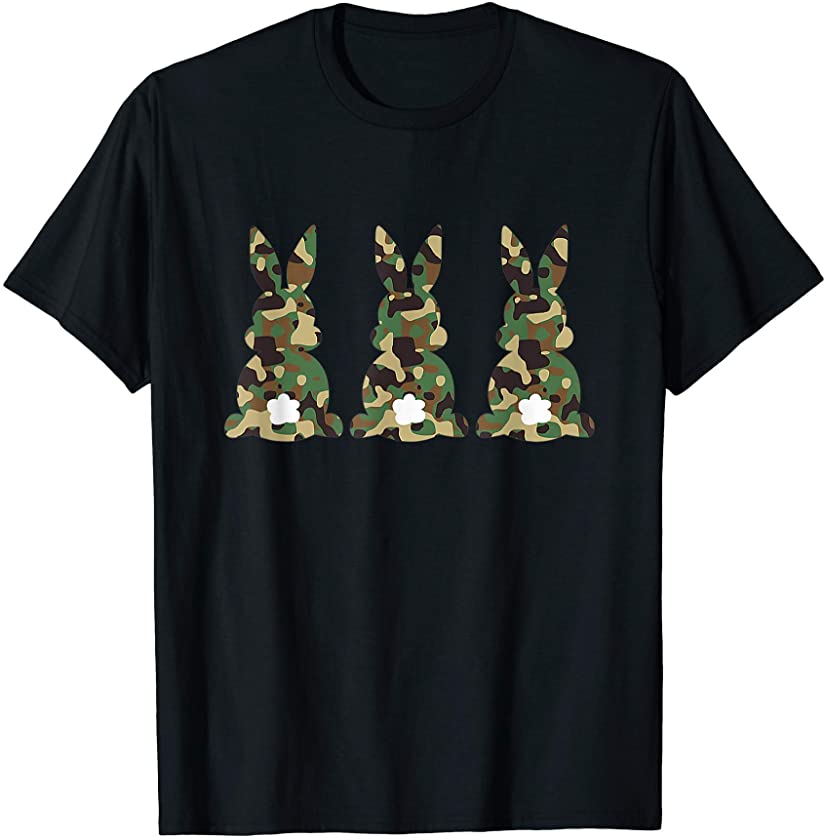 Mom and Son Matching Camouflage Bunny Rabbit Trio Easter T-Shirt