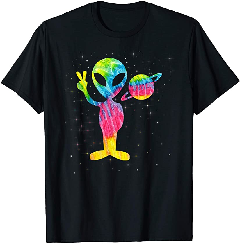 Vintage Retro 1970s Tie Dye Groovy Alien Peace T-Shirt T-Shirt