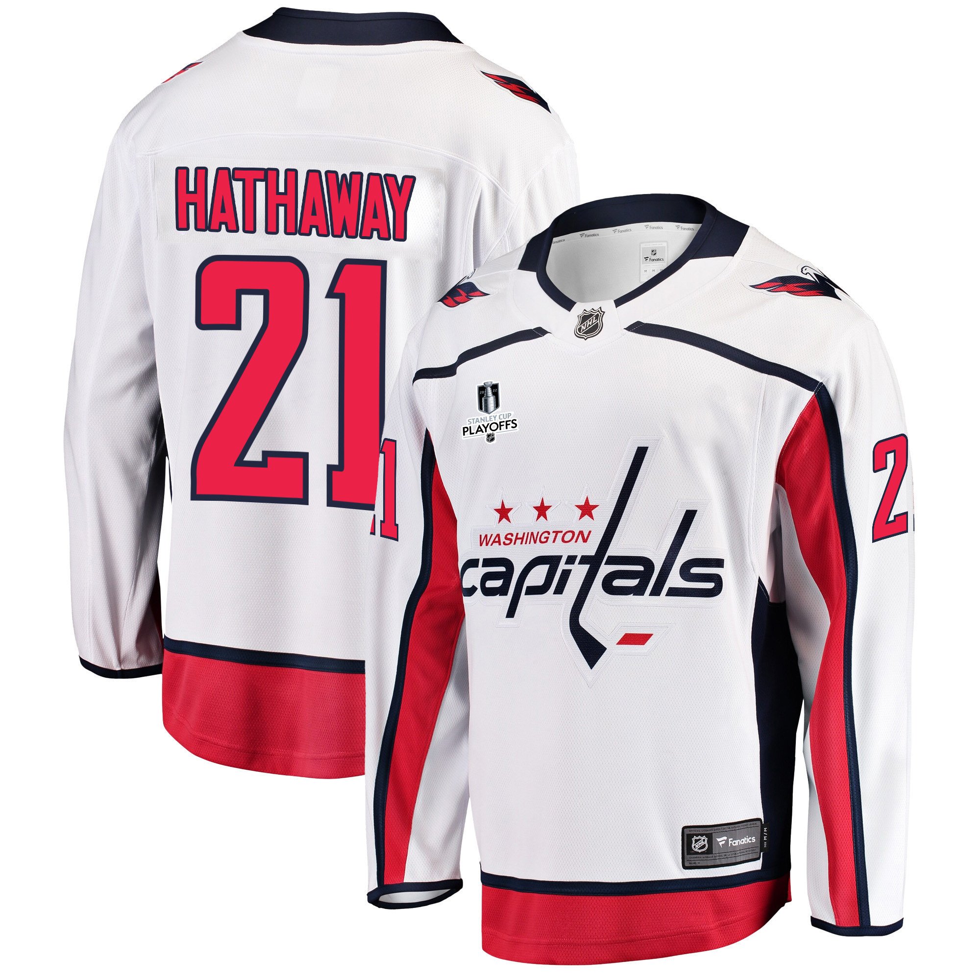 Washington Capitals Garnet Hathaway 21 Away 2022 Stanley Cup Playoffs Breakaway Men Jersey – White