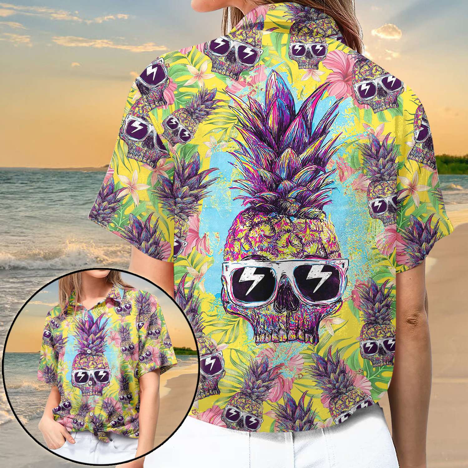 Pineapple Skull Tropical Hawaii Set Ha71838