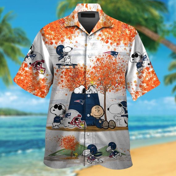 New England Patriots Snoopy Autumn Short Sleeve Button Up Tropical Aloha Shirt