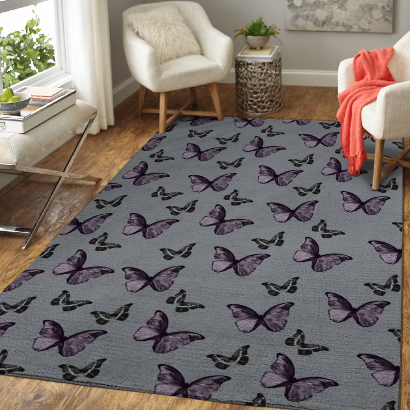 Gray Lavender Butterfly 1 – Our Animals Collection Area Rug Carpet