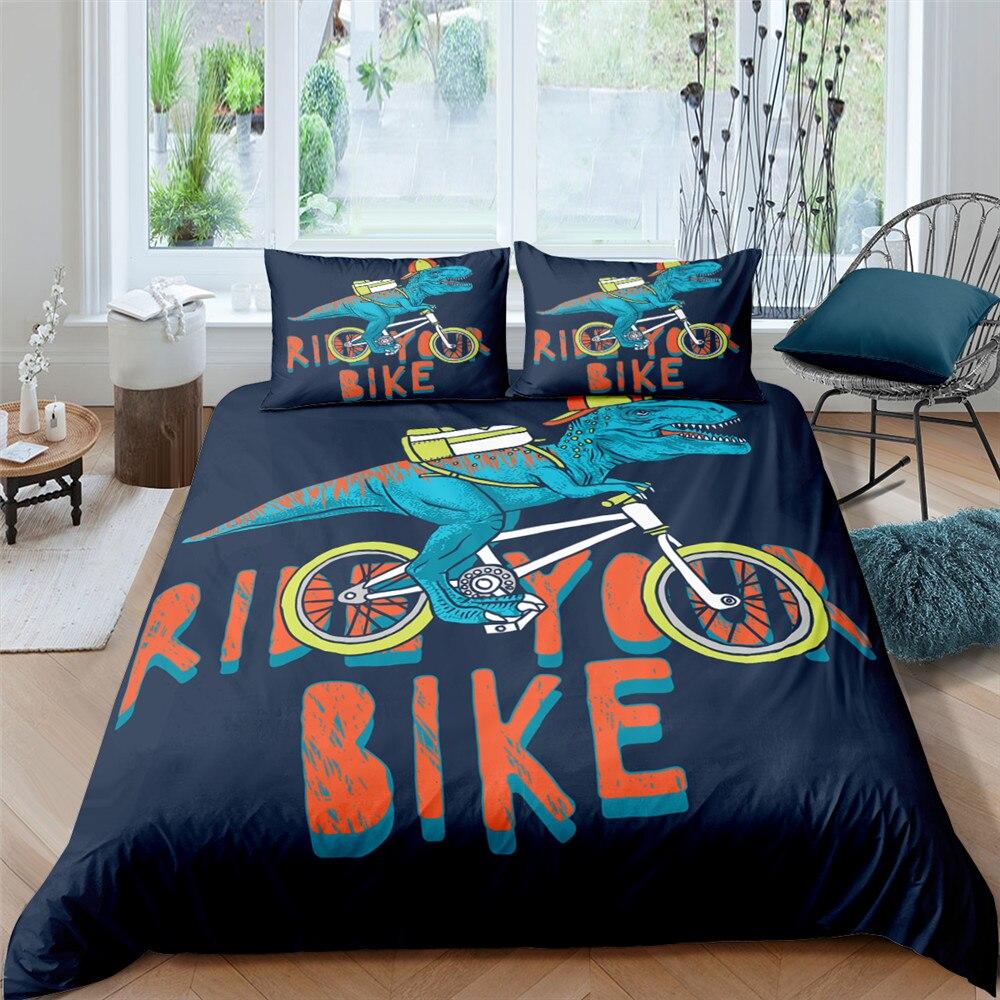 Bike Riding T-Rex 3 Pcs Quilted Comforter Set