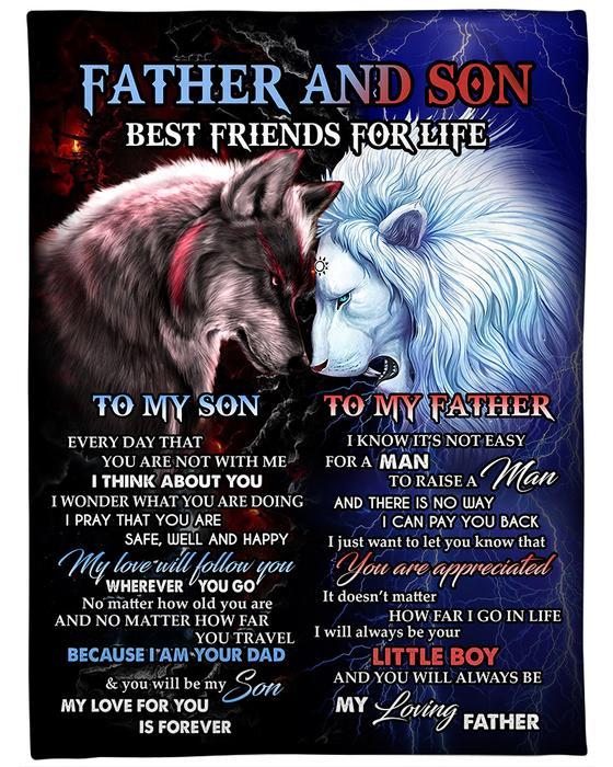 Blanketify Father And Son Best Friends For Life Blanket, Lion And Wolf Blanket Gift For Son From Dad Birthday Gift,Family Gift Home Decor Bedding Couch Sofa Soft And Comfy Cozy