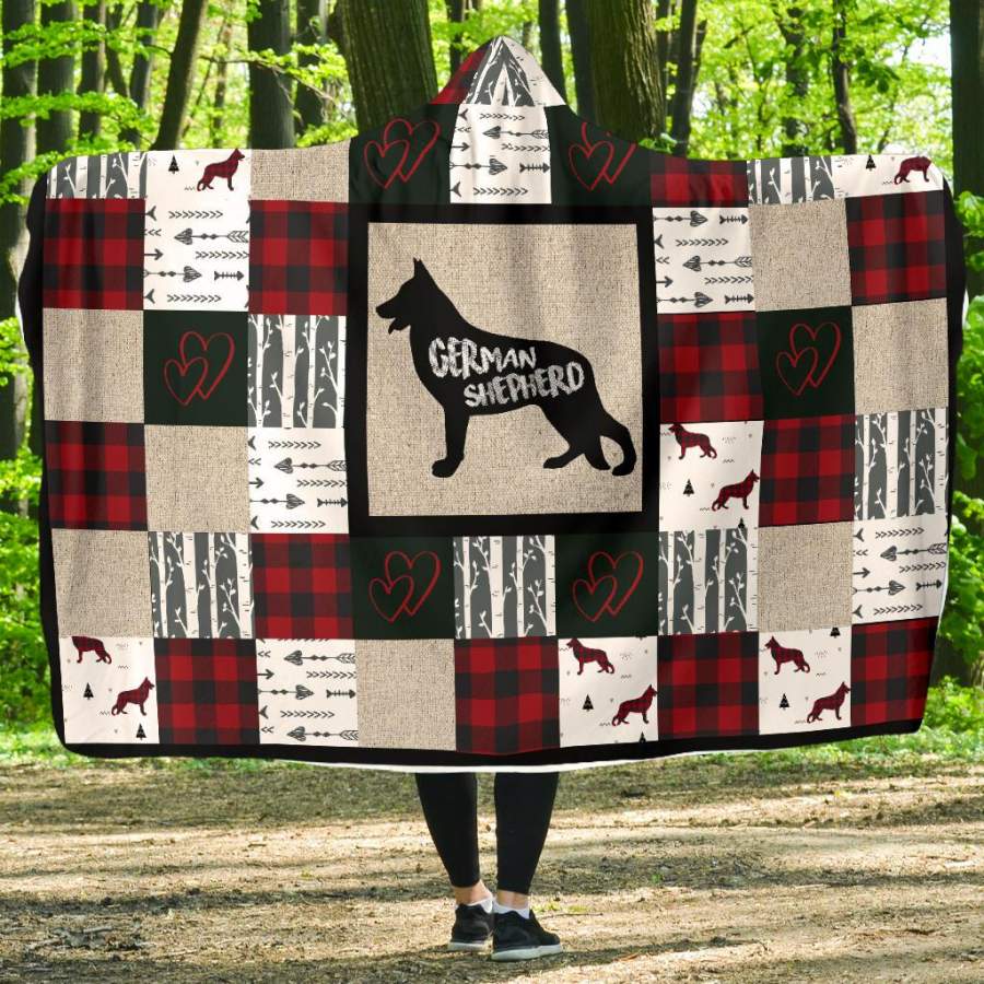 Woodland Patchwork German Shepherd Hooded Blanket